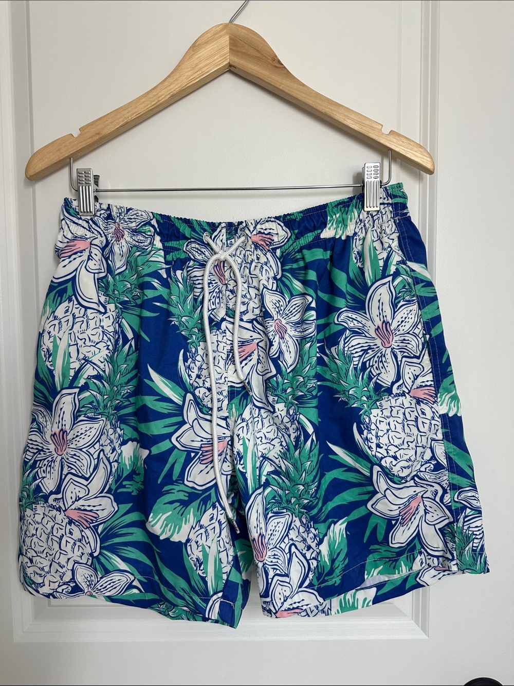 Boardies Men’s Tropical Print Drawstring Swim Trunks Blue L